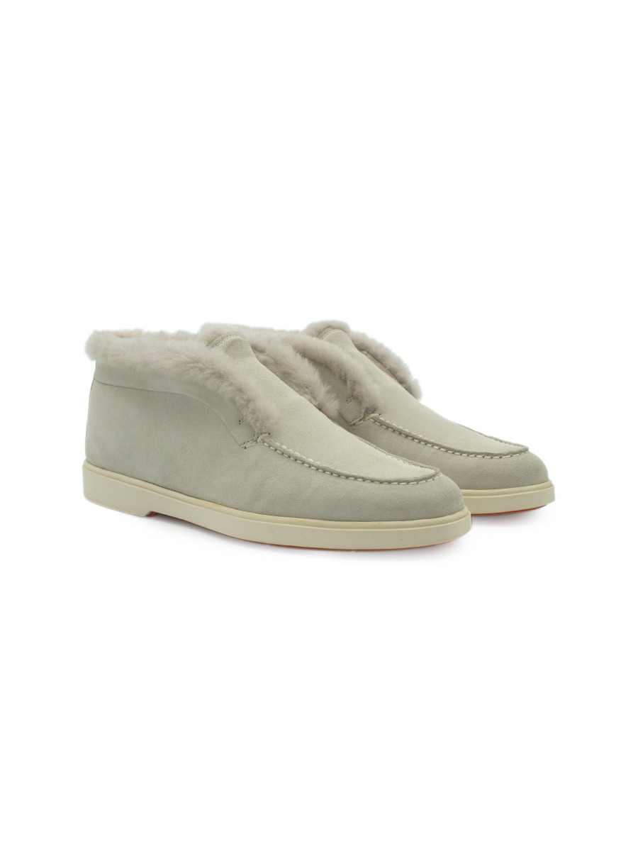 Santoni Caoutchouc Cream Suede Shearling Womens Ankle Boots