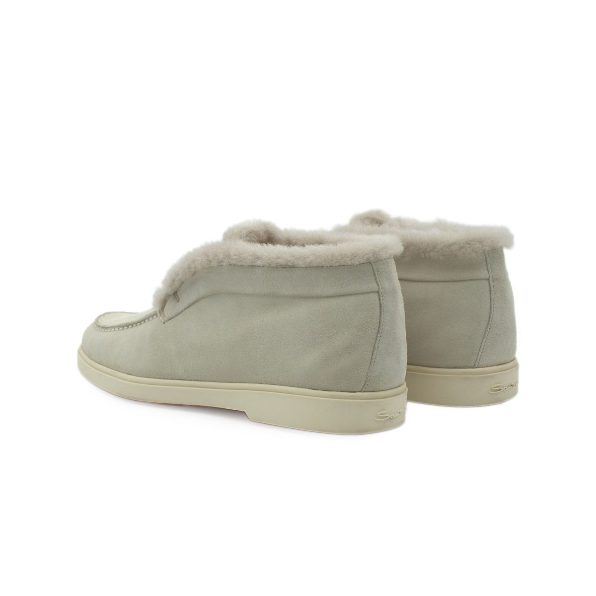 Santoni Caoutchouc Cream Suede Shearling Womens Ankle Boots — photo 4