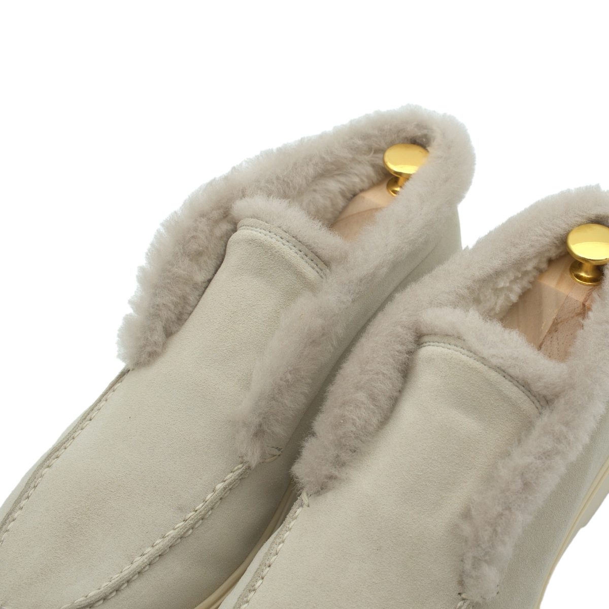 Santoni Caoutchouc Cream Suede Shearling Womens Ankle Boots — photo 7