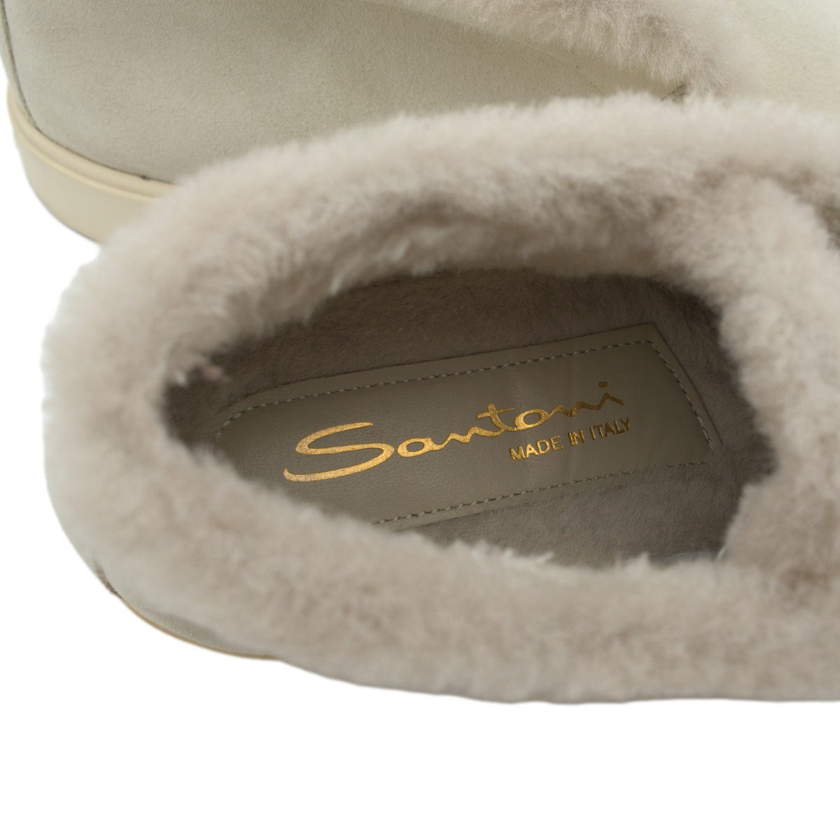 Santoni Caoutchouc Cream Suede Shearling Womens Ankle Boots — photo 9