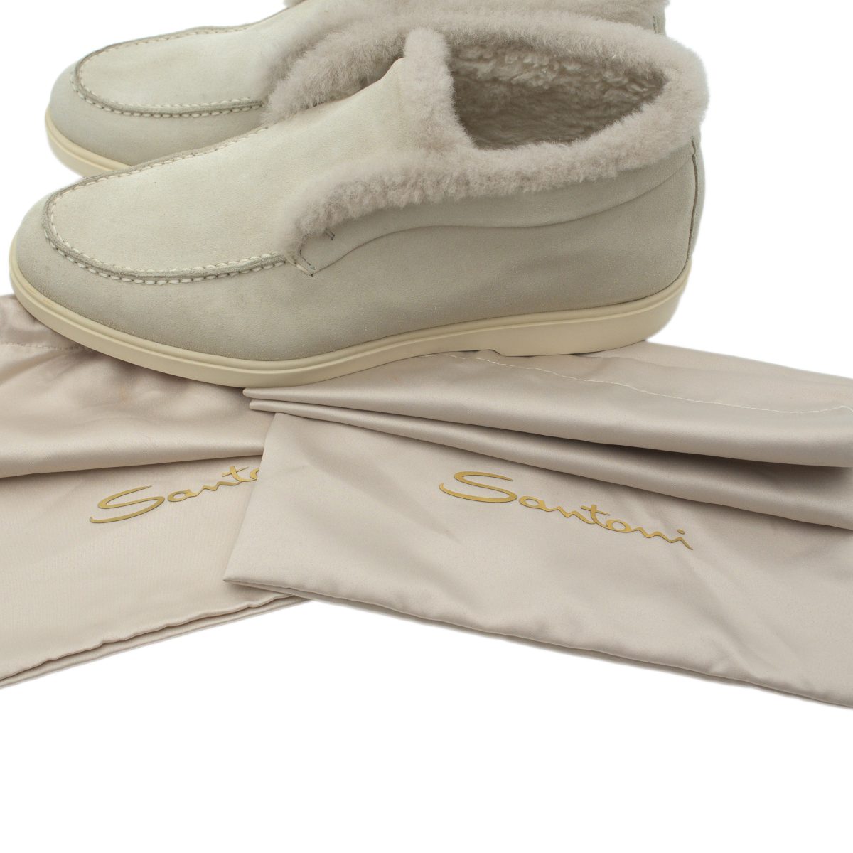 Santoni Caoutchouc Cream Suede Shearling Womens Ankle Boots — photo 11