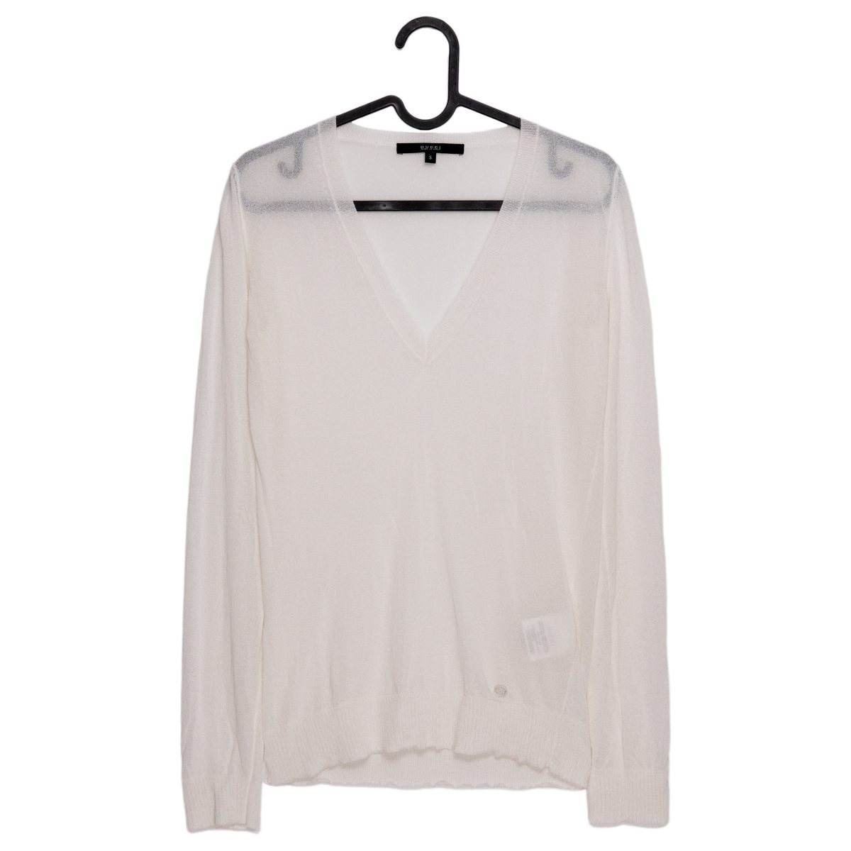 Gucci Ivory Sheer Knit V-Neck GG Logo Womens Sweater Size S