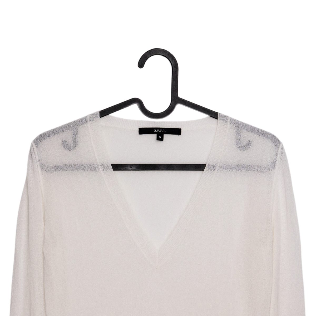 Gucci Ivory Sheer Knit V-Neck GG Logo Womens Sweater Size S — photo 2