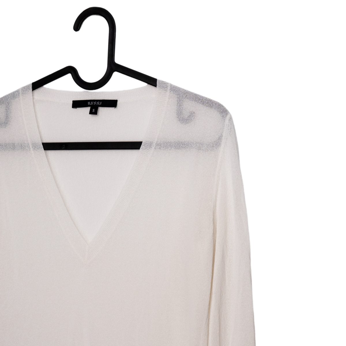 Gucci Ivory Sheer Knit V-Neck GG Logo Womens Sweater Size S — photo 3