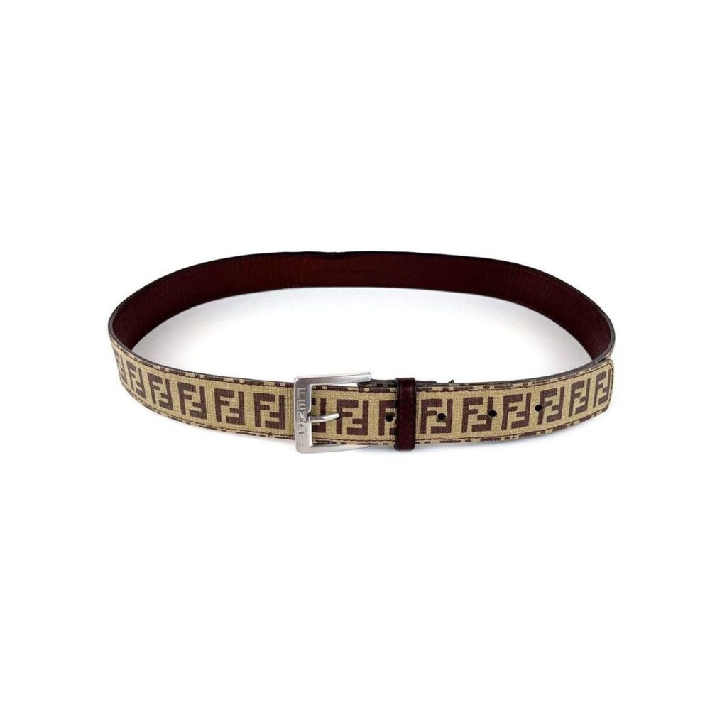 Vintage Fendi Zucca Monogram Pattern Womens Logo FF Belt