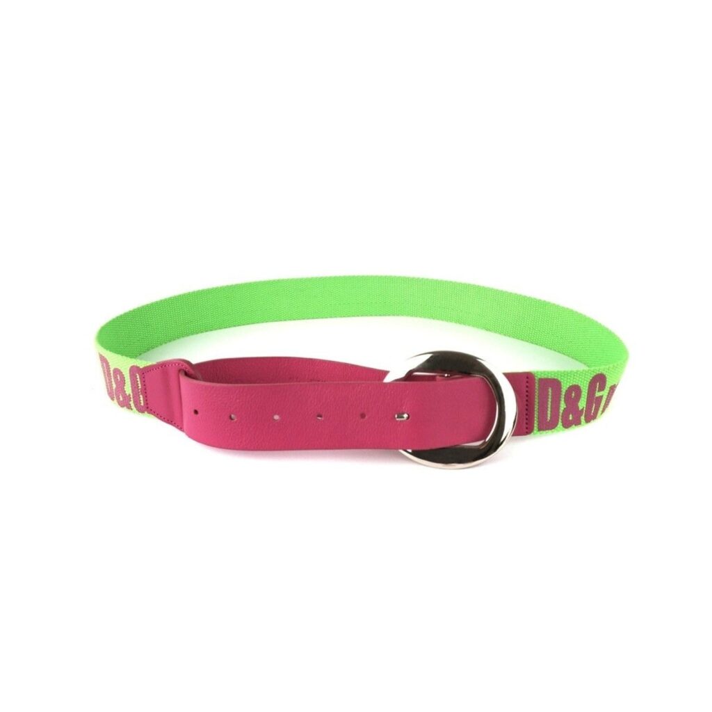 Dolce Gabbana Logo Green Pink Vintage Leather Canvas Belt