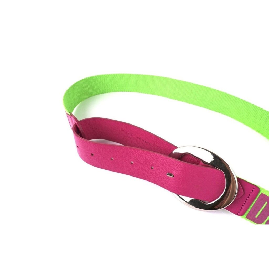 Dolce Gabbana Logo Green Pink Vintage Leather Canvas Belt — photo 3