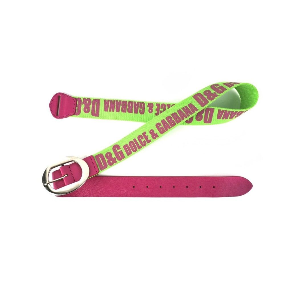 Dolce Gabbana Logo Green Pink Vintage Leather Canvas Belt — photo 4