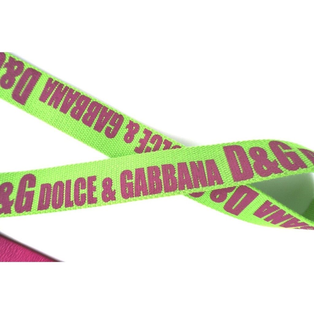 Dolce Gabbana Logo Green Pink Vintage Leather Canvas Belt — photo 5