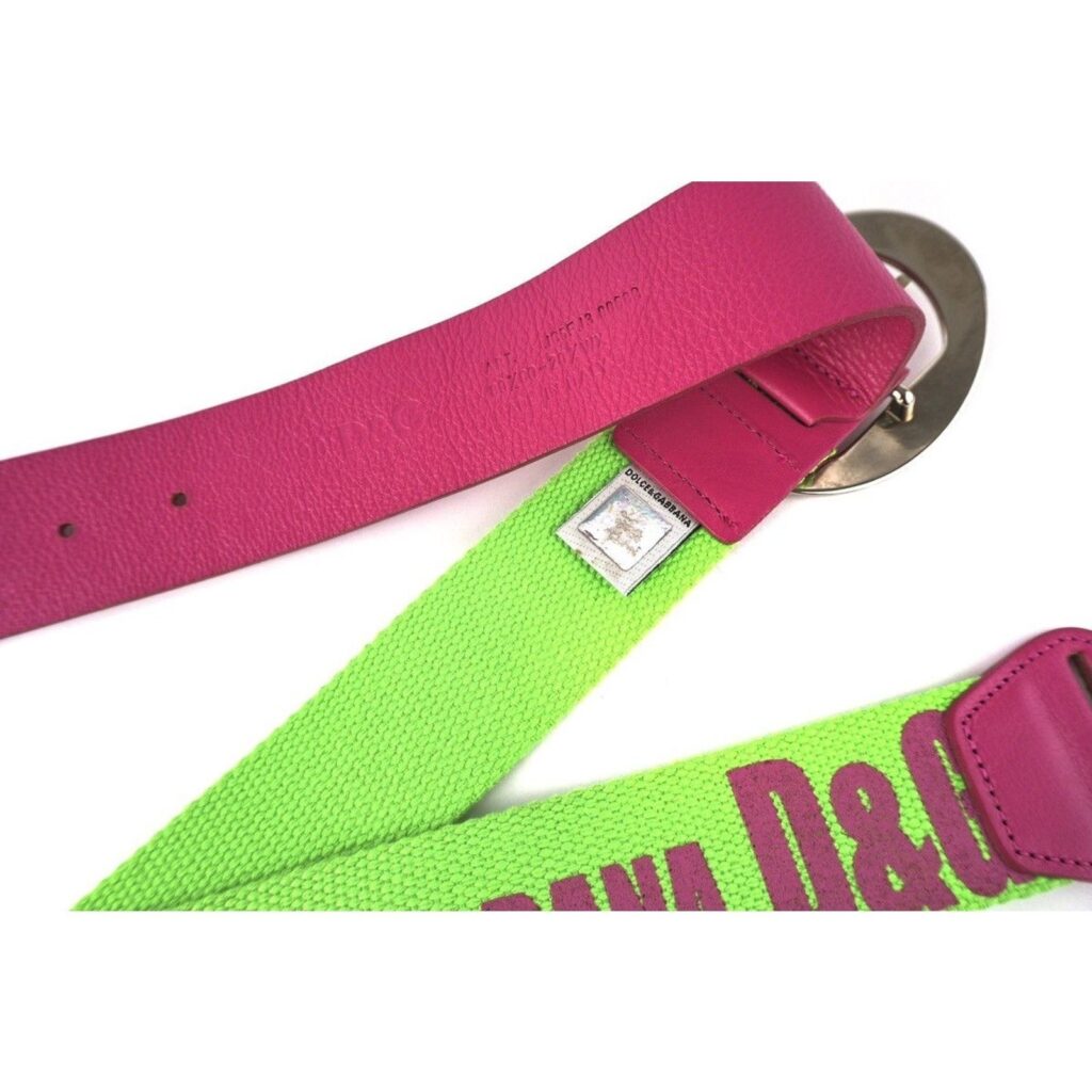 Dolce Gabbana Logo Green Pink Vintage Leather Canvas Belt — photo 6