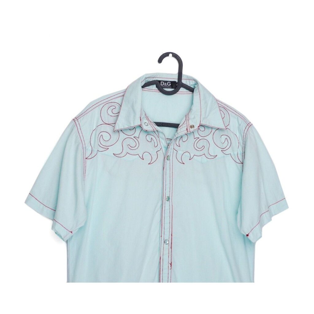Vintage Dolce Gabbana Tribal DG Red Logo Light Blue Shirt — photo 3