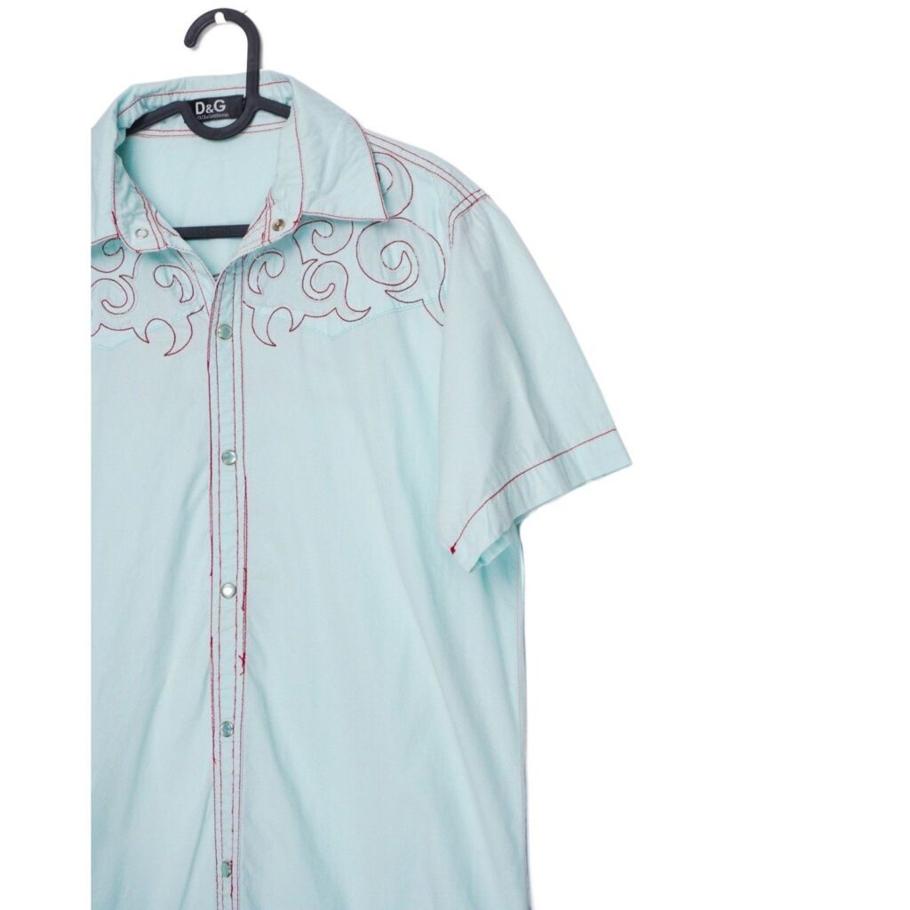 Vintage Dolce Gabbana Tribal DG Red Logo Light Blue Shirt — photo 4