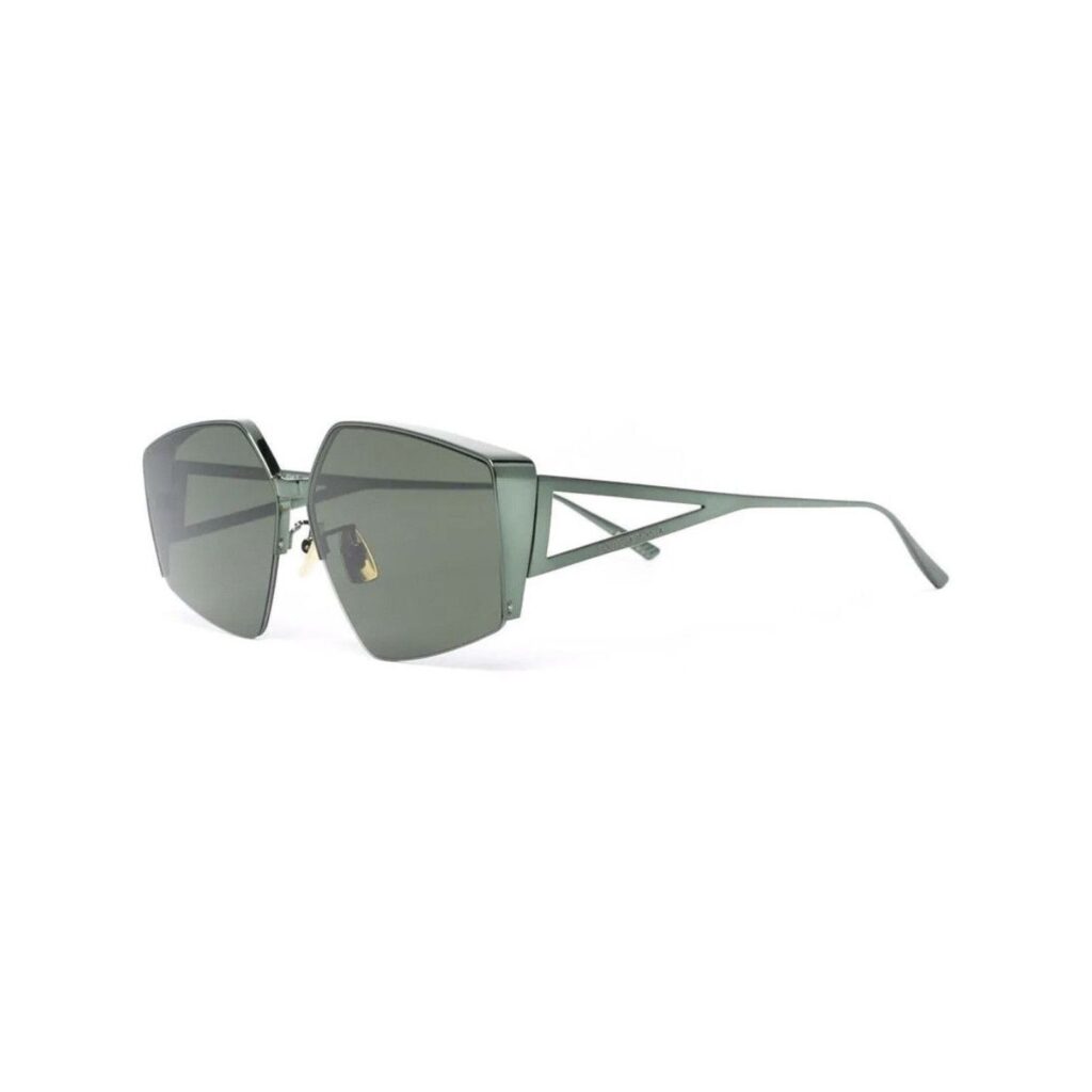 Bottega Veneta Geometric Frame Dark Green Metal Sunglasses