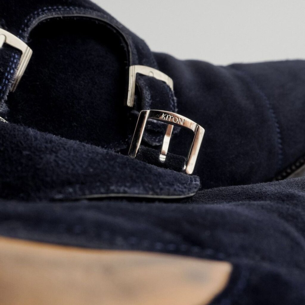 Kiton Double Monk Navy Calfskin Suede Leather Ankle Boots — photo 7