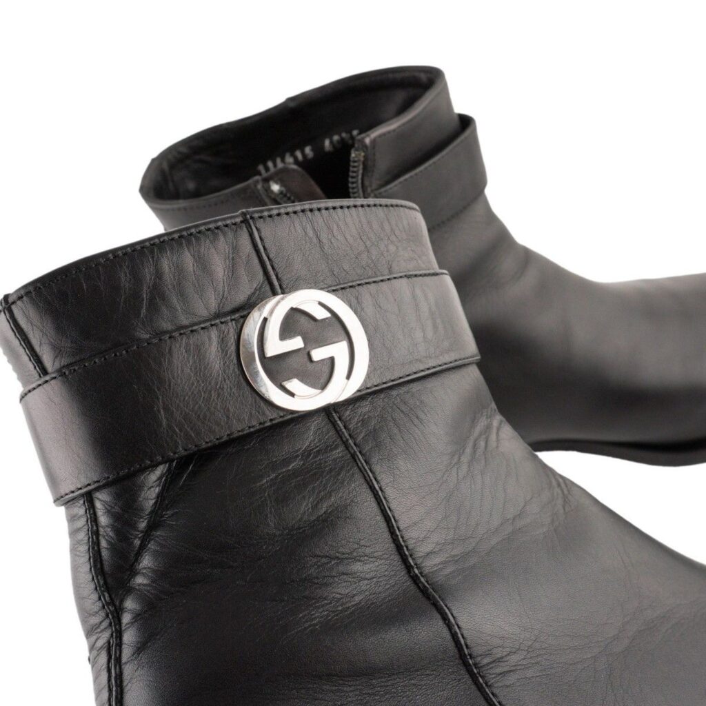 Gucci GG Interlocking Silver Logo Black Leather Zip Boots — photo 13