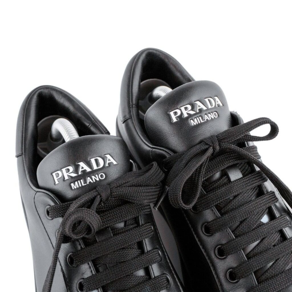 Prada Milano Classic Logo Black Leather Tennis Sneakers — photo 12