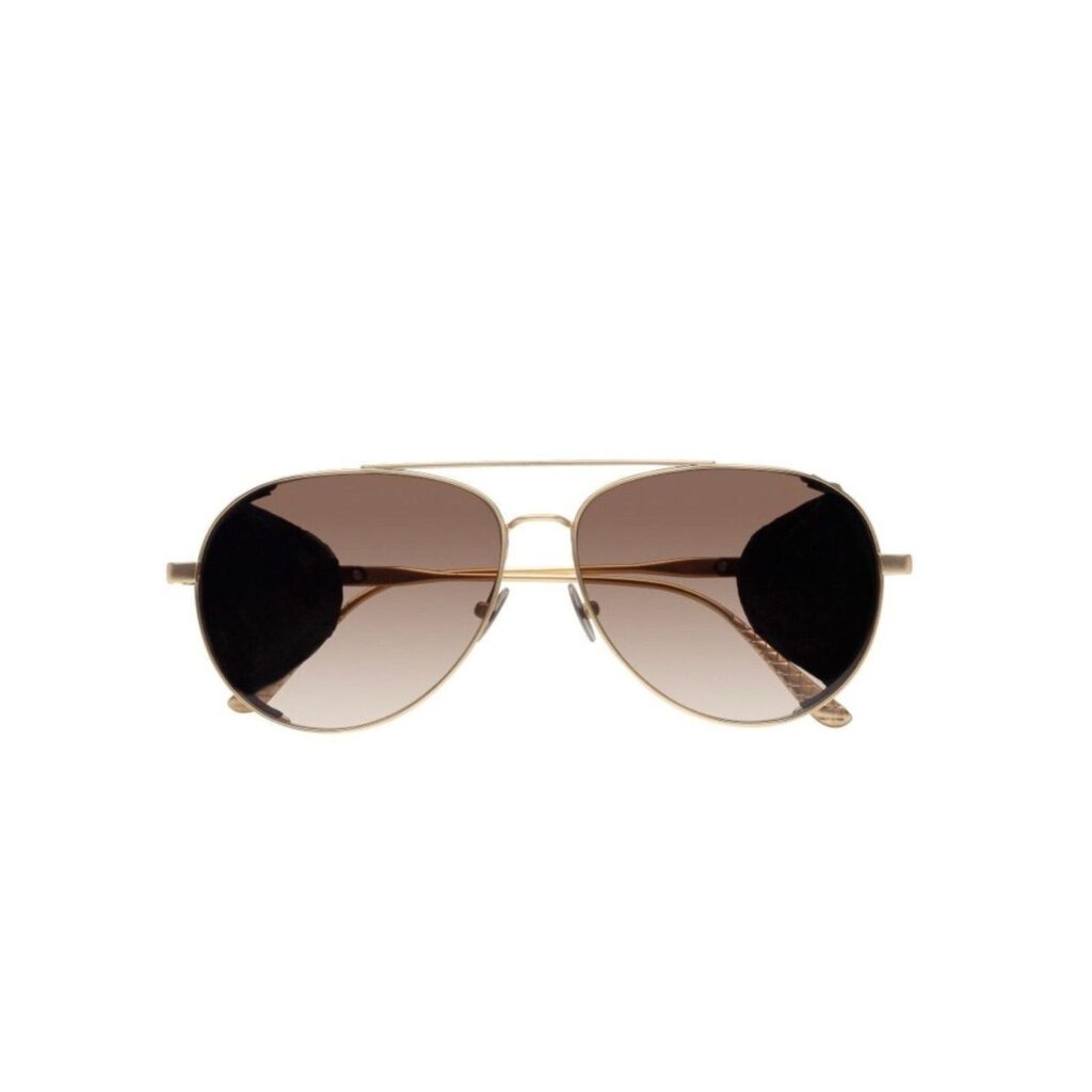 Bottega Veneta Titanium Gold Leather Aviator Sunglasses — photo 2