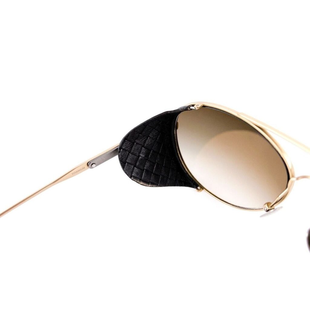Bottega Veneta Titanium Gold Leather Aviator Sunglasses — photo 3