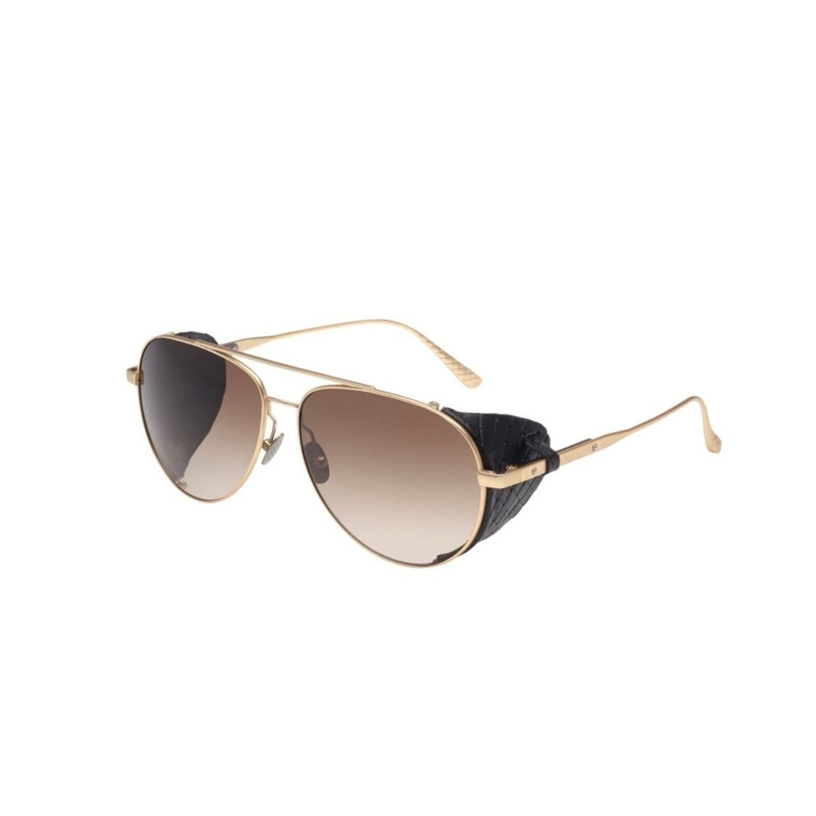 Bottega Veneta Titanium Gold Leather Aviator Sunglasses