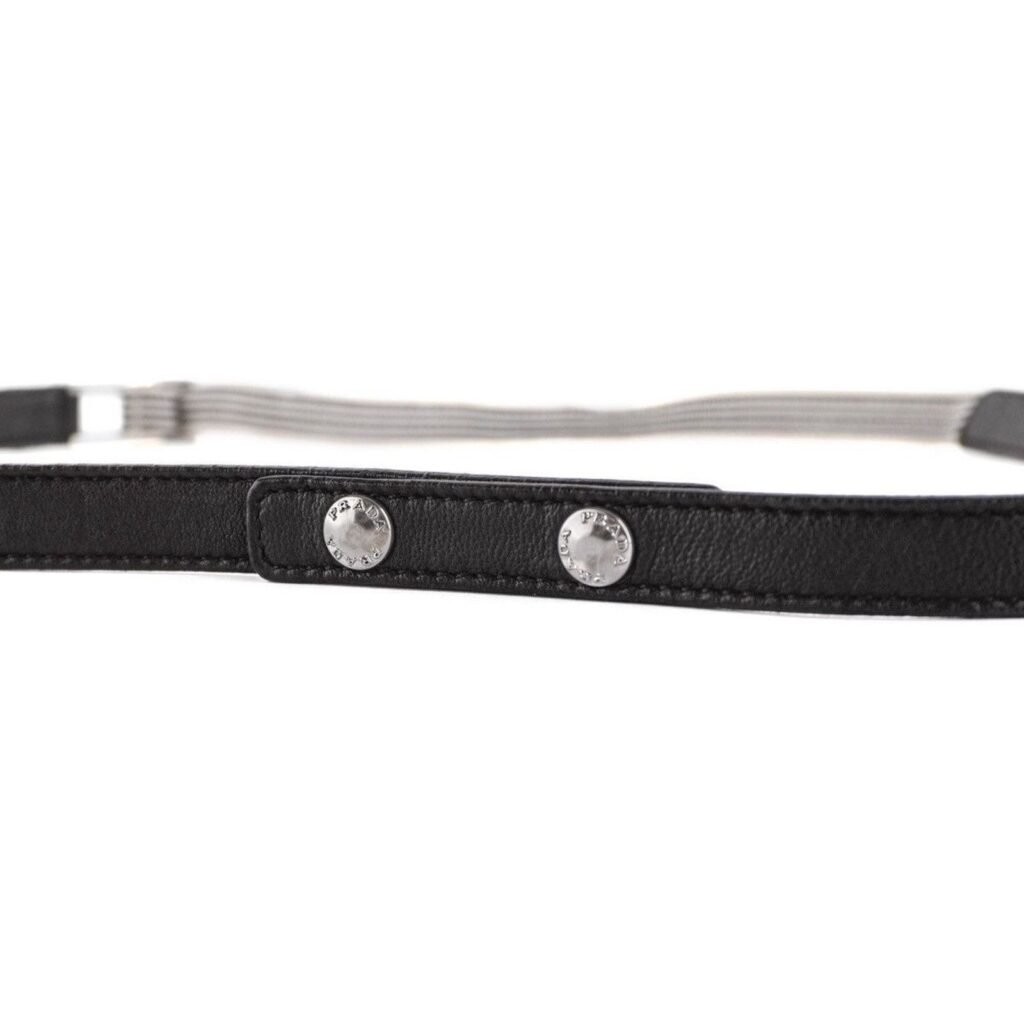 Vintage Prada Silver Logo Striped Ladies Black Leather Belt — photo 3