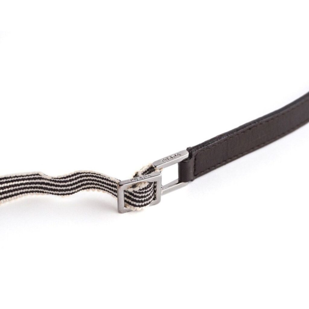 Vintage Prada Silver Logo Striped Ladies Black Leather Belt — photo 5