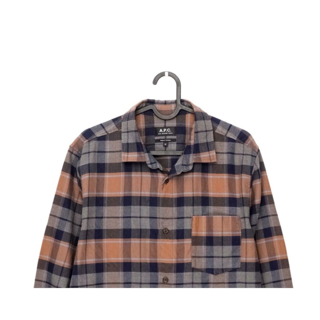A.P.C. Paris Flannel Plaid Cotton Linen Blend Button Shirt — photo 2