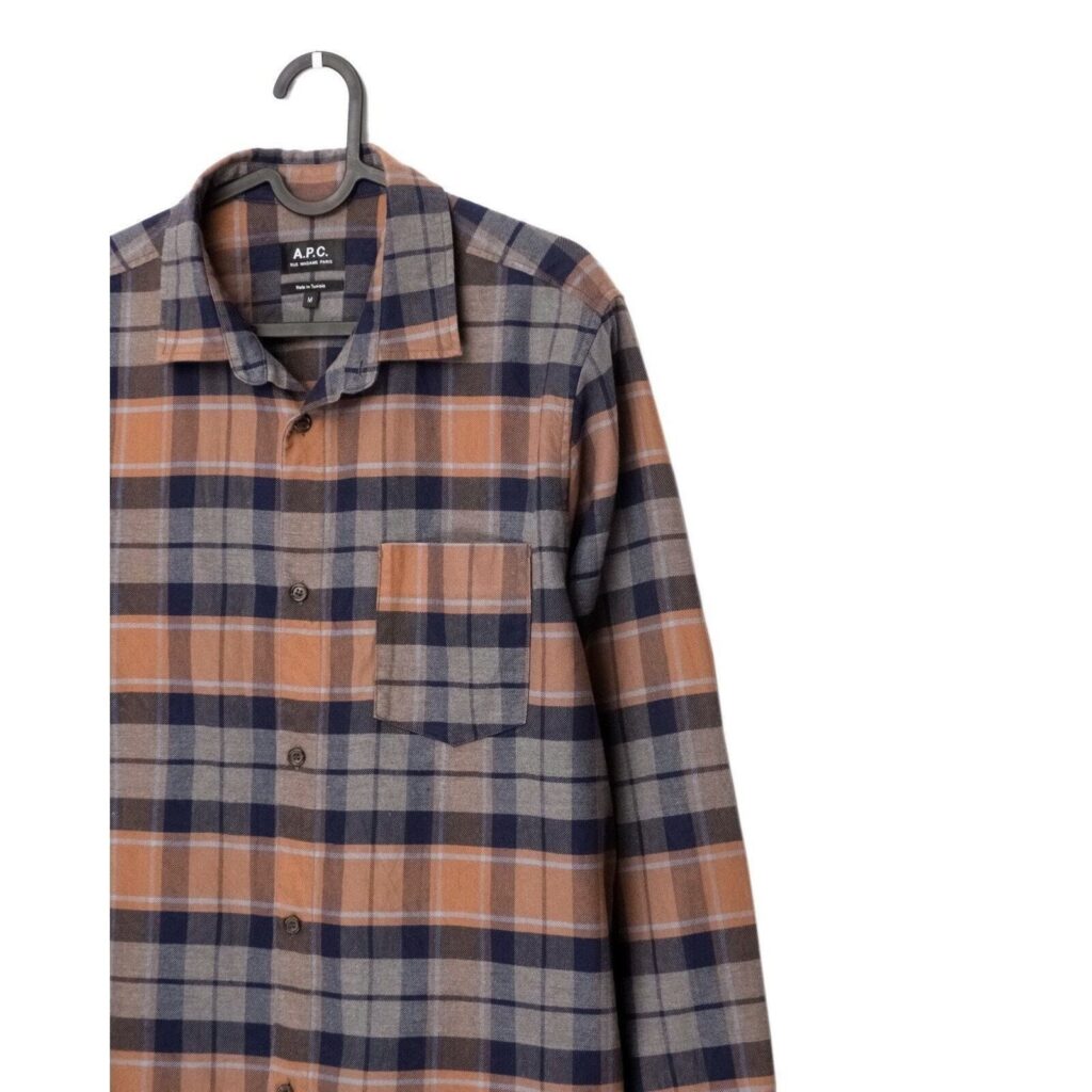 A.P.C. Paris Flannel Plaid Cotton Linen Blend Button Shirt — photo 3