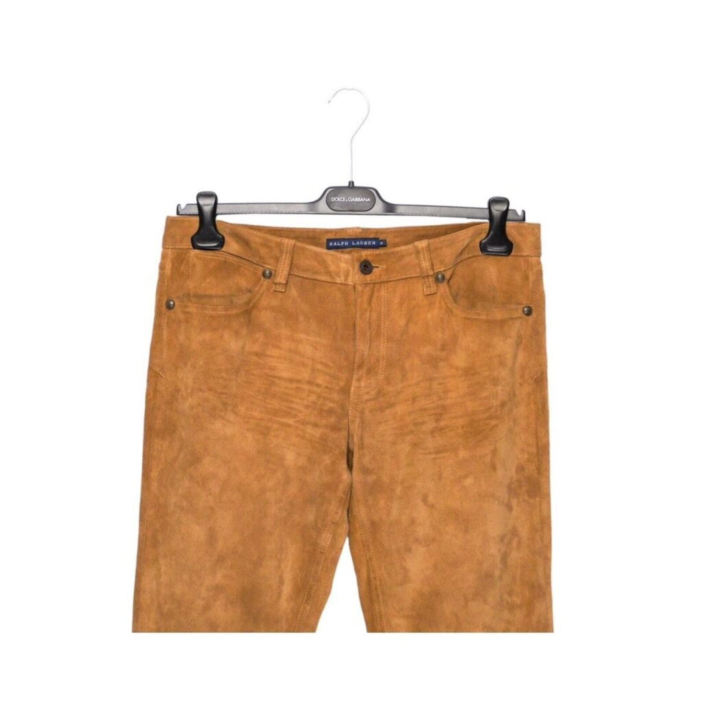Vintage Ralph Lauren Old Logo Real Calf Suede Leather Pants — photo 2