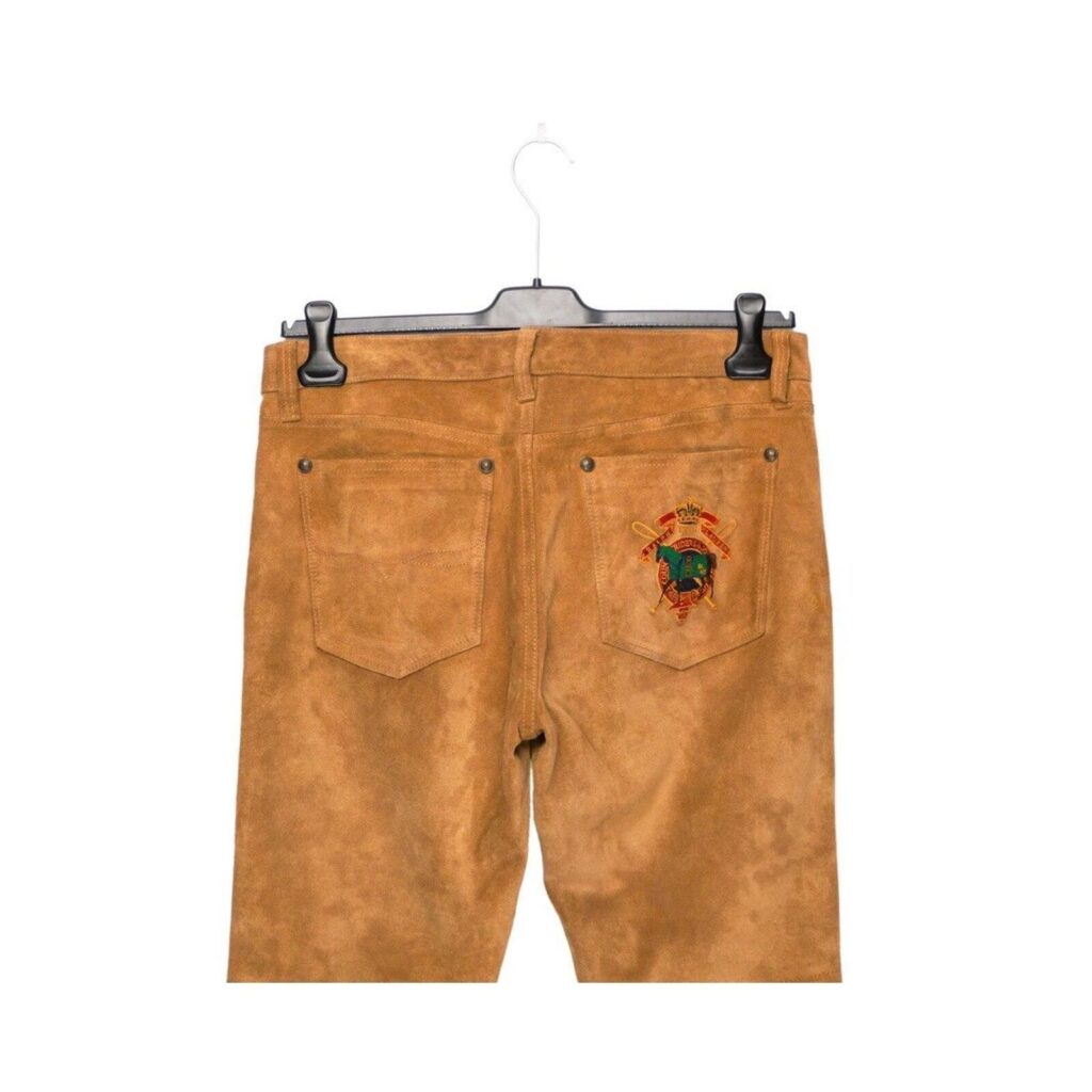Vintage Ralph Lauren Old Logo Real Calf Suede Leather Pants — photo 4