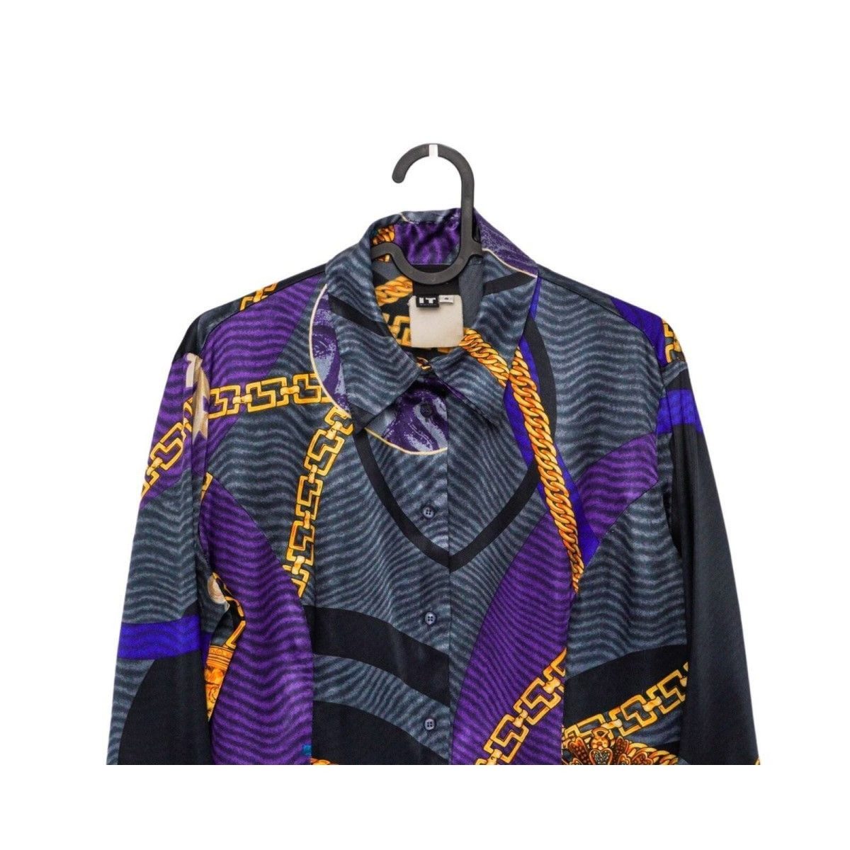 Vintage Versace Baroque Gold Chain Logo Abstract Silk Shirt — photo 2