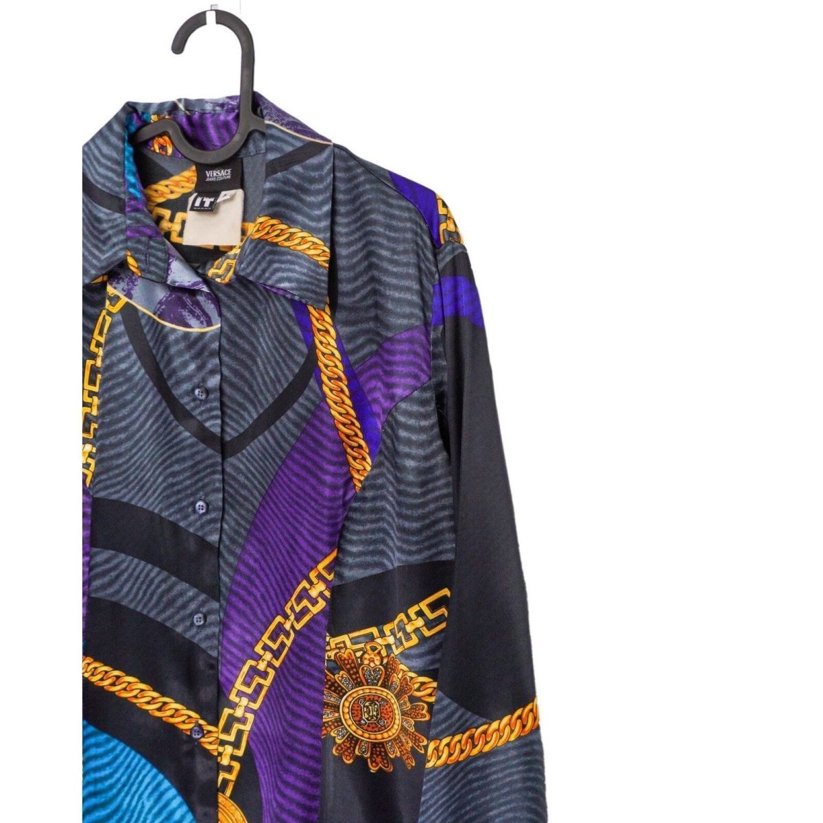 Vintage Versace Baroque Gold Chain Logo Abstract Silk Shirt — photo 3