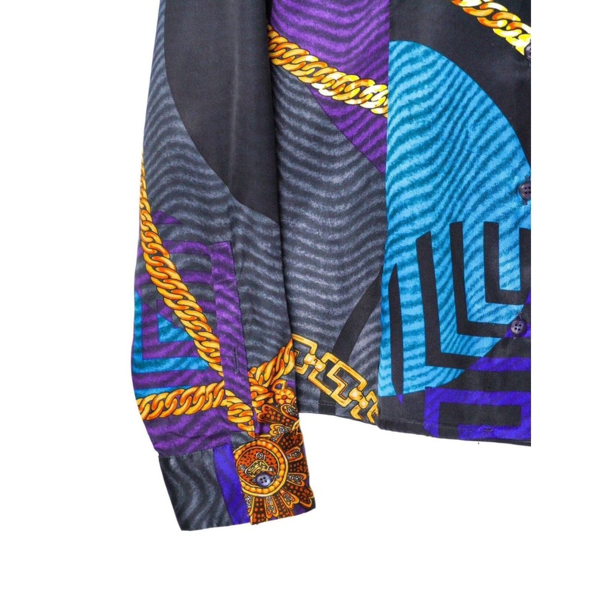 Vintage Versace Baroque Gold Chain Logo Abstract Silk Shirt — photo 5