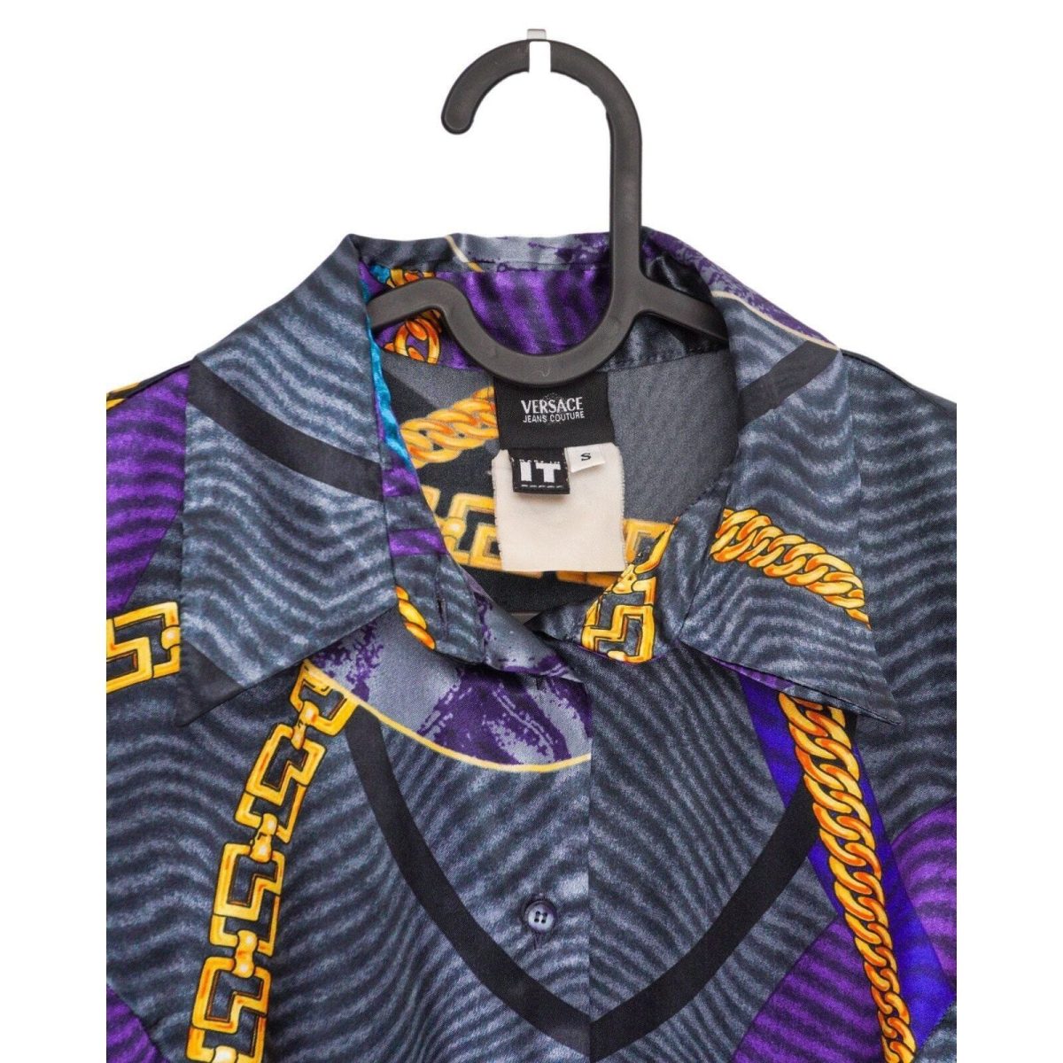 Vintage Versace Baroque Gold Chain Logo Abstract Silk Shirt — photo 6