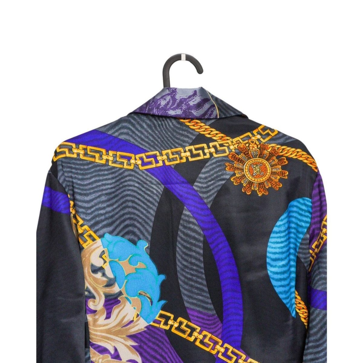 Vintage Versace Baroque Gold Chain Logo Abstract Silk Shirt — photo 9
